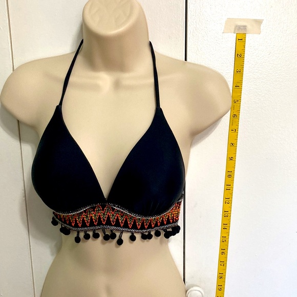 POM POM Triangle Halter Bellydance Athletic Bikini Swimsuit Top Womens Medium - Picture 2 of 13